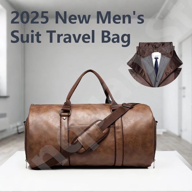 Leather Suit travel bag Large Capacity Waterproof Weekend Travel Business Convertible Suit Bag 2 in 1 Hand Carry-on Luggage Bag