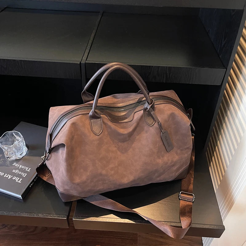 Large Capacity Suede Travel Bag Fashionable Retro Lightweight Handheld Luggage Bag for Short Business Trips Storage Boarding Bag
