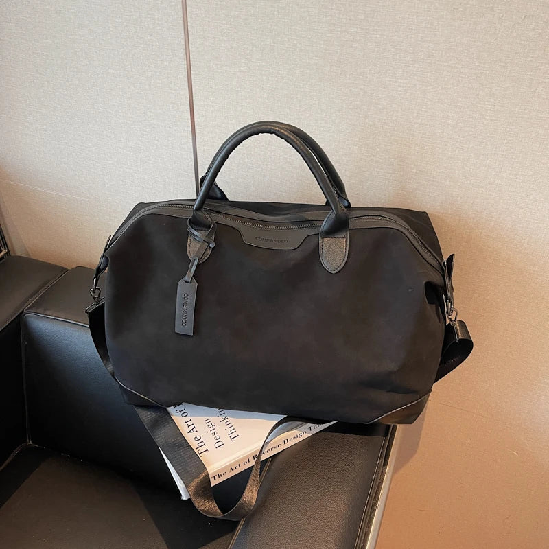 Large Capacity Suede Travel Bag Fashionable Retro Lightweight Handheld Luggage Bag for Short Business Trips Storage Boarding Bag