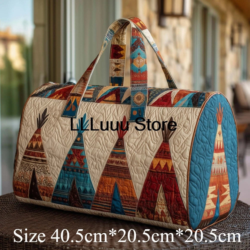 Handmade Quilted Travel Bag Vintage Artistic Camper Nature Duffle Bag Boho Weekender Tote Men Women Camping Hiking Road Trip