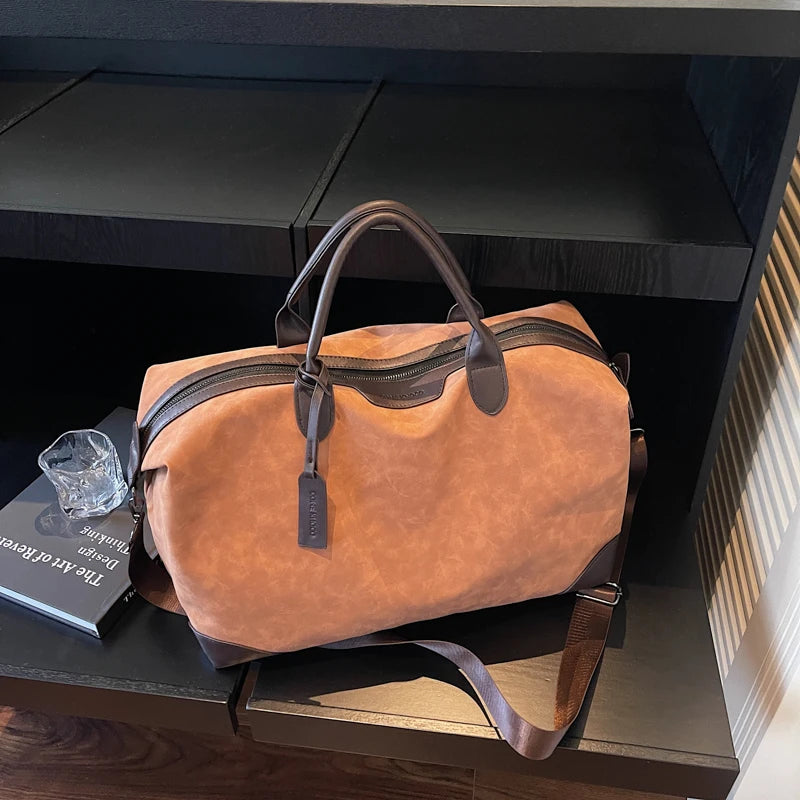 Large Capacity Suede Travel Bag Fashionable Retro Lightweight Handheld Luggage Bag for Short Business Trips Storage Boarding Bag