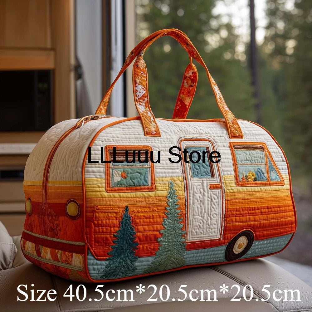 Handmade Quilted Travel Bag Vintage Artistic Camper Nature Duffle Bag Boho Weekender Tote Men Women Camping Hiking Road Trip