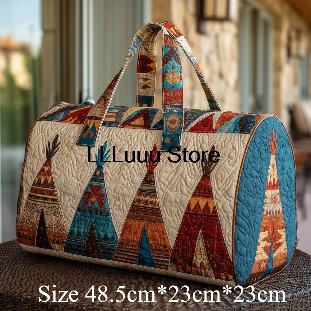 Handmade Quilted Travel Bag Vintage Artistic Camper Nature Duffle Bag Boho Weekender Tote Men Women Camping Hiking Road Trip