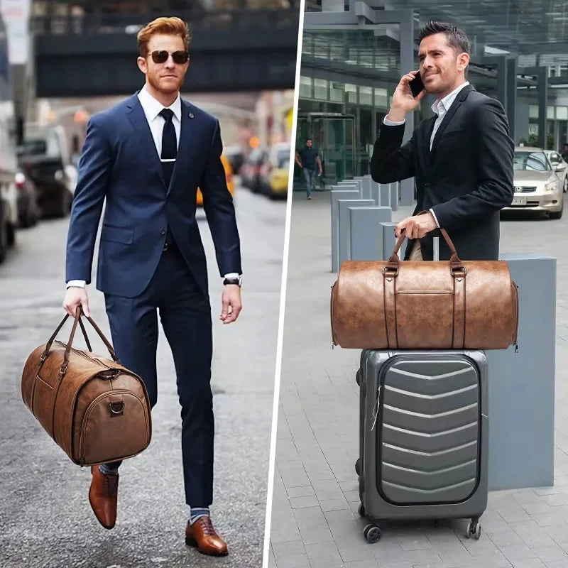 Leather Suit travel bag Large Capacity Waterproof Weekend Travel Business Convertible Suit Bag 2 in 1 Hand Carry-on Luggage Bag