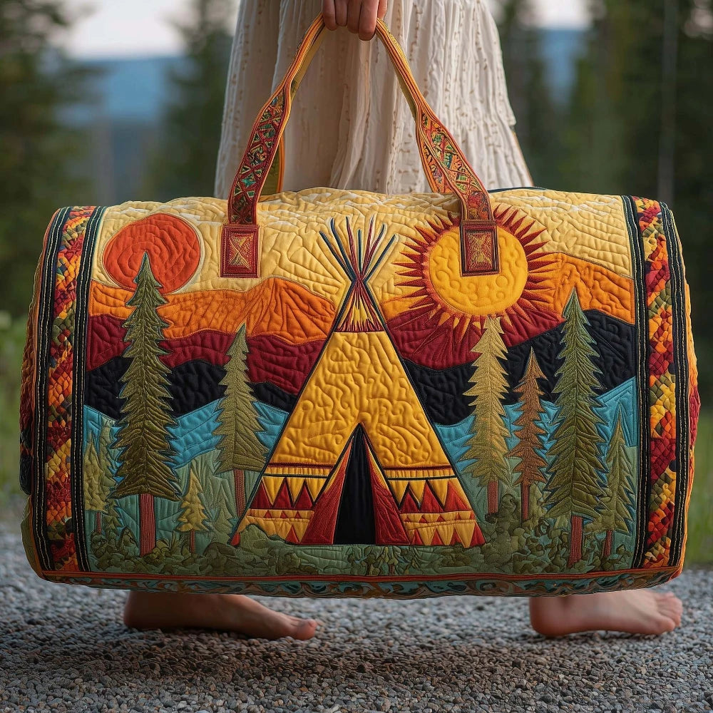 Handmade Quilted Travel Bag Vintage Artistic Camper Nature Duffle Bag Boho Weekender Tote Men Women Camping Hiking Road Trip