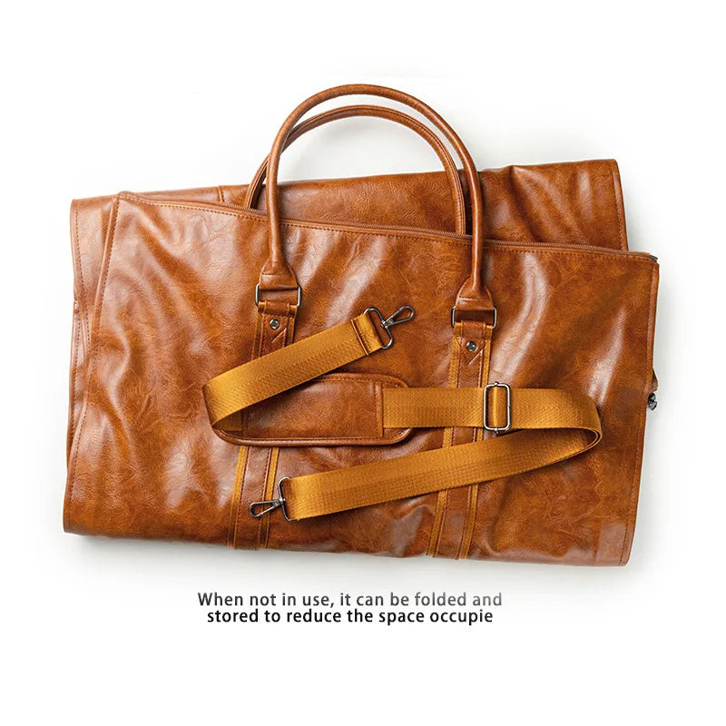 Leather Suit travel bag Large Capacity Waterproof Weekend Travel Business Convertible Suit Bag 2 in 1 Hand Carry-on Luggage Bag