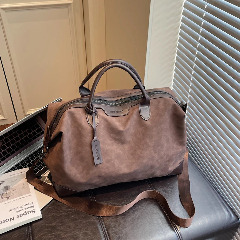 Large Capacity Suede Travel Bag Fashionable Retro Lightweight Handheld Luggage Bag for Short Business Trips Storage Boarding Bag